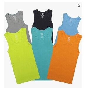 6-Pack Boys Underwear Tank 9-10Y Scoop Neck Soft Cotton  Multicolor